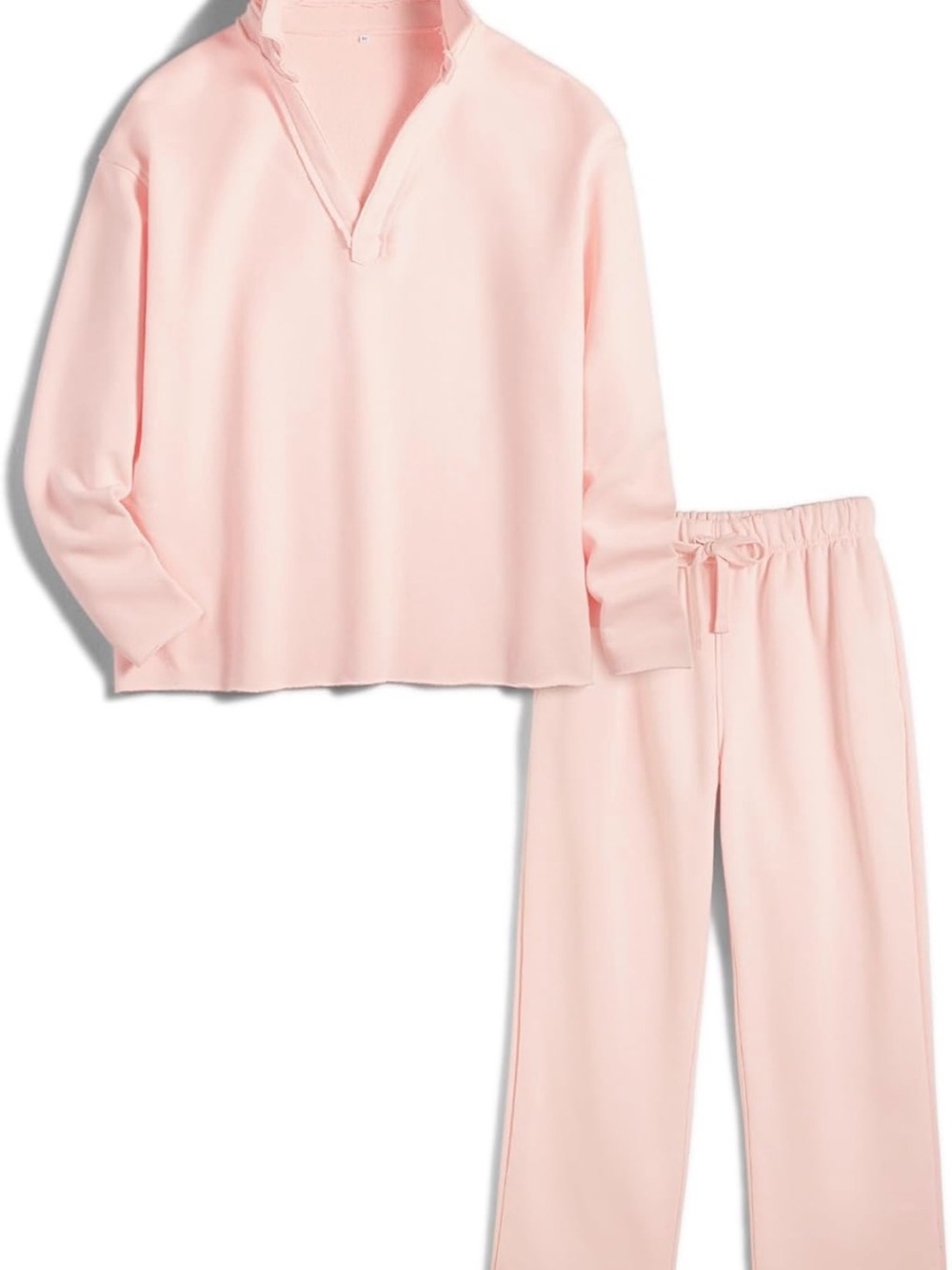 Womens Two-Piece Matching Set with Drawstring Waist Pant, Soft Pink